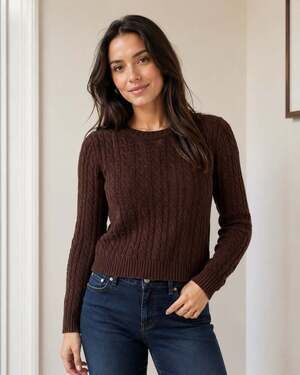 VTG Gap Chocolate Brown Cable Knit Sweater Stretch Women XS Cotton Y2K Preppy